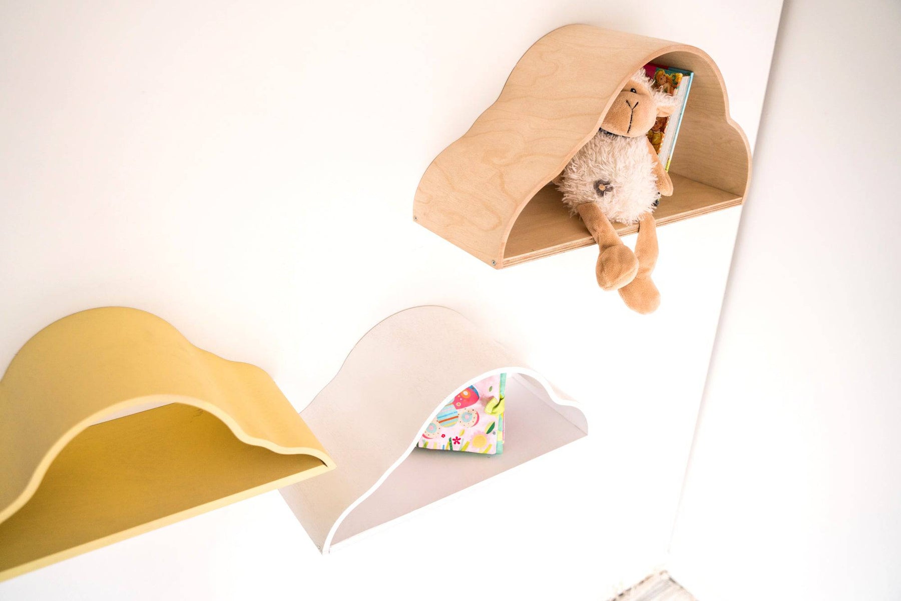 Floating Wall Shelves for Kids - Set of 3 Cloud Shaped Shelves